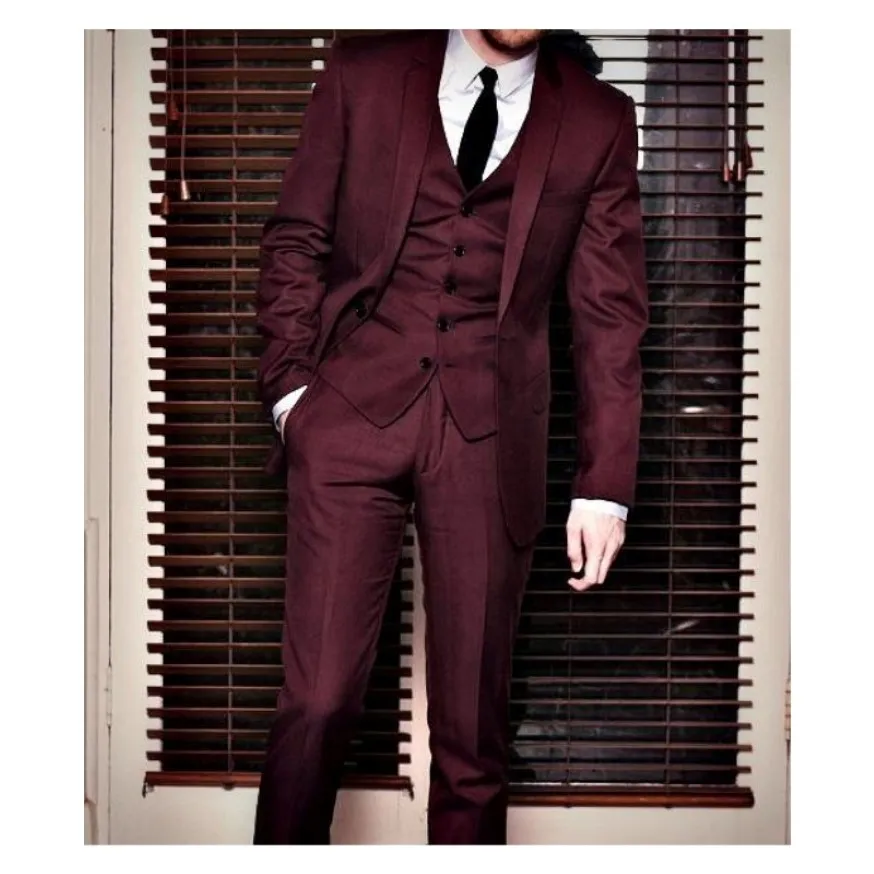 One Button Bourgogne Tuxedos de marié 2019 Men de revers noue