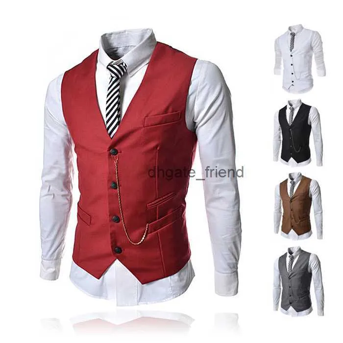 Men Business Vesten Formele heren Waistcoat Fashion Groom Tuxedos Wear Bridegom Vesten Casual Slim Vest Custom Made with Chain