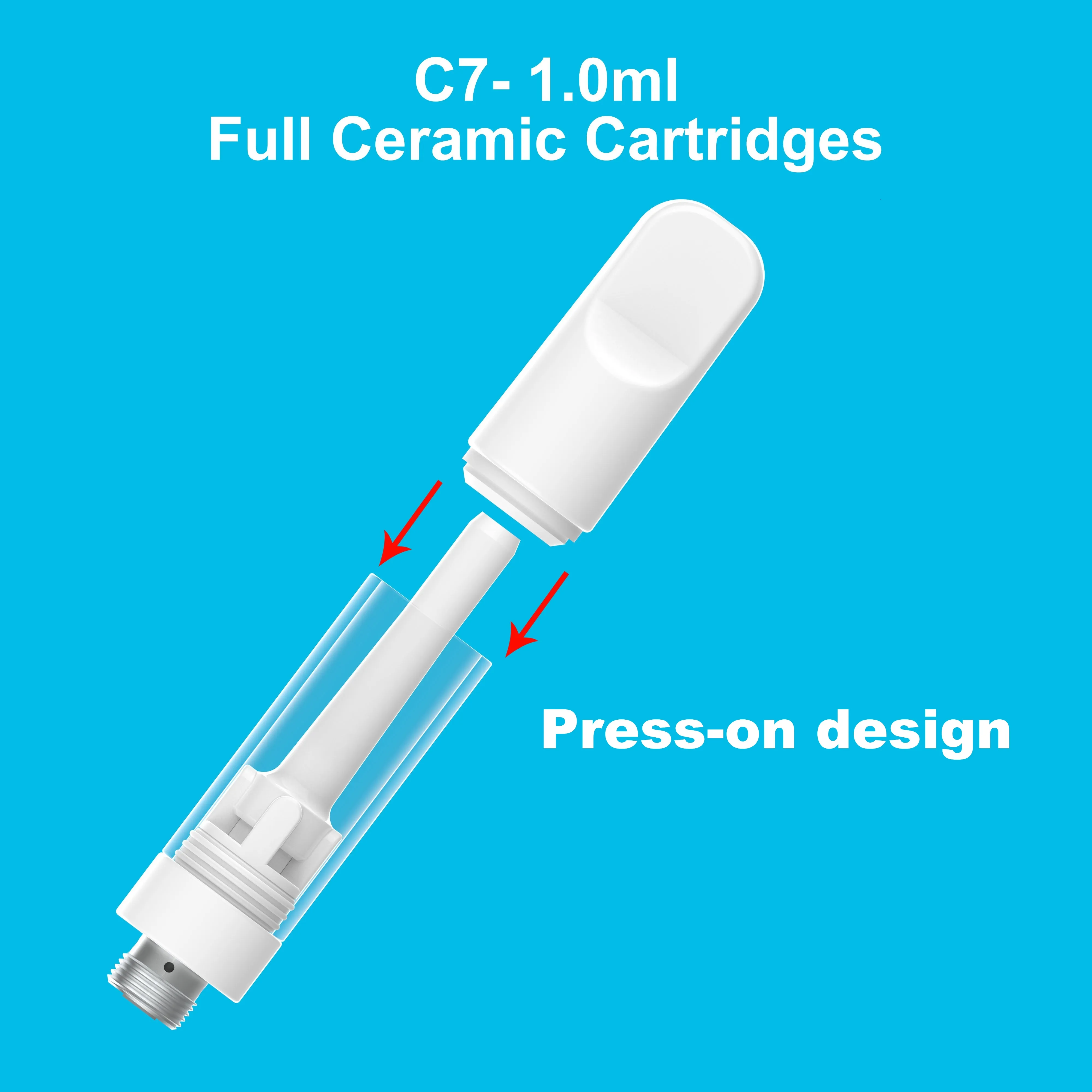 USA Warehouse 0.5ml 1.0ml 2.0ml Full Ceramic Press-on Tip Atomizers Ceramic Coil Vape Cartridges Empty Oil Tank 510 Thread Thick Oil Cartridge Tank Vape Pen In Stock