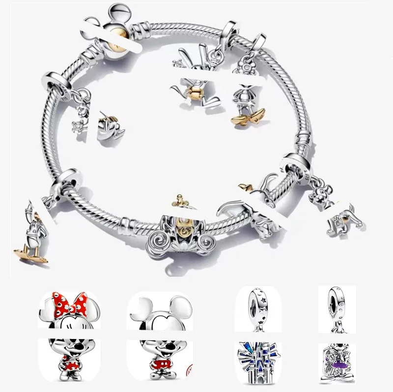 Годовщина Mickes Mouse Charm Designer Bracelets for Women Disne Castle Golden Duck Fly свинья подвеска Diy Fit Pandoras Браслет дизайнер