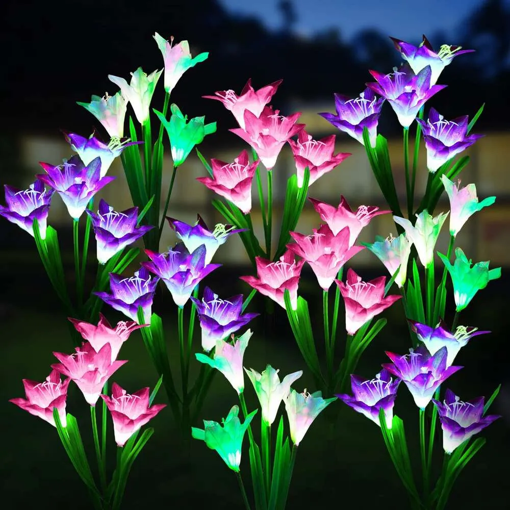 WDTPRO dekoratif 10 paket, 40 zambak çiçekleri ile su geçirmez, bahçe dekorasyonlarının dışındaki avlu için çok renkli değişen açık güneş ışıkları