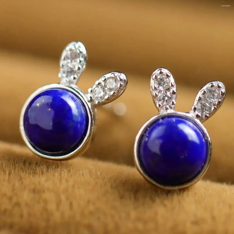 Boucles d'oreilles étalons Natural Gemstone 925 Sliver Earring Lapis Lazuli Earstud Bijoux pour les femmes