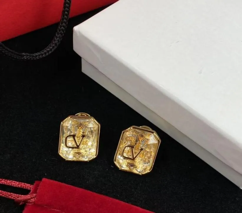 Ljusgul stor rhinestone studörhängen 18k guldplatterad mässingsmaterial ädla lyxörhängen designer smycken för kvinnor och G7046603