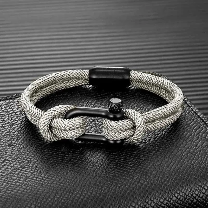 Bracelets de charme mkendn mensal personalizado pulseira de corda dupla náutica com forma de forma de parafuso de forma de forma de aço inoxidável fivela de fivela masculina Y240510