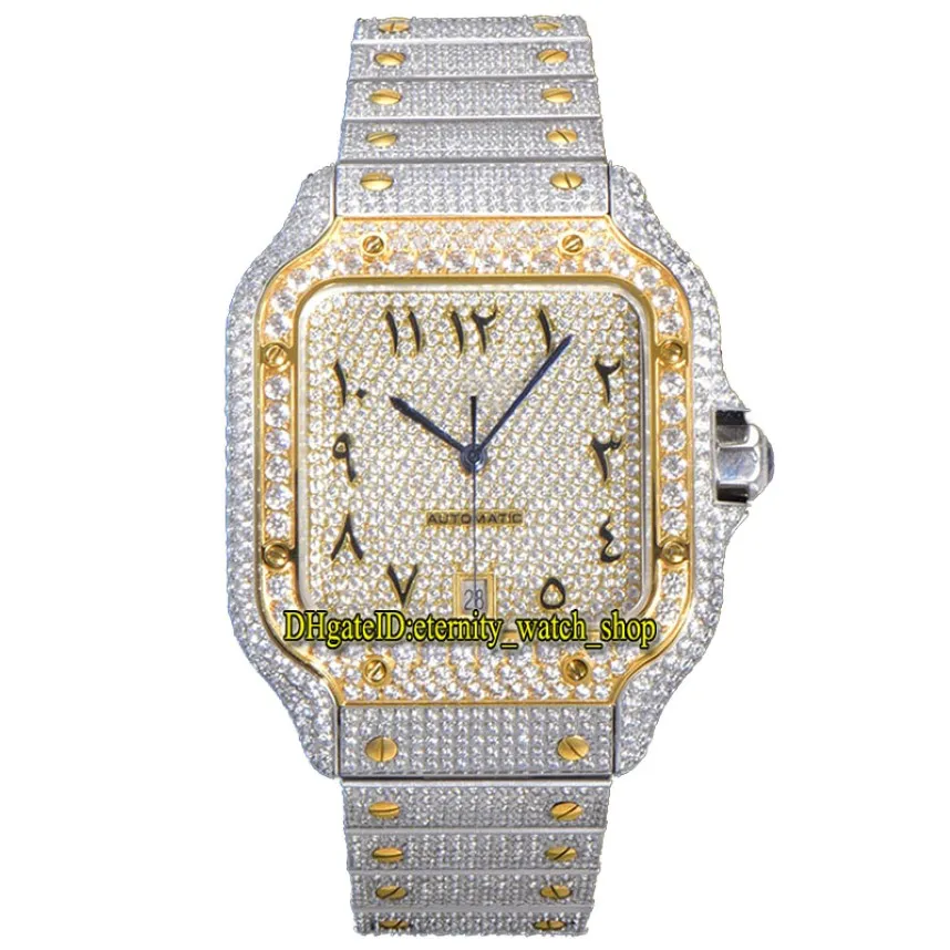 2022 TWF 20006 Paved Diamonds ETA A2824 Automatyczna męska zegarek w pełni losowany Diamentowy Dwucie Gold Gold Dial Szybkie przełącznik Bracela 2712