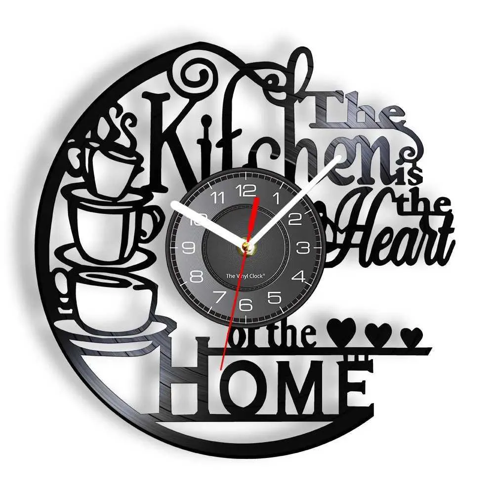 Wanduhren Küche inspiriert vom Herzen der Familie Vinyl Rekord Uhr Modernes Design montiertes Dekoration Lautes Timing Q240509