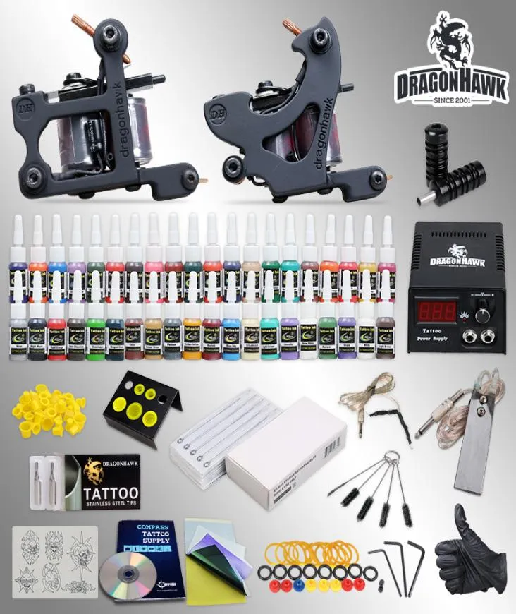 Aghi del kit da tatuaggio 2 mitragliatrici alimentatore 40 inchiostri a colori HW10GDD13891875