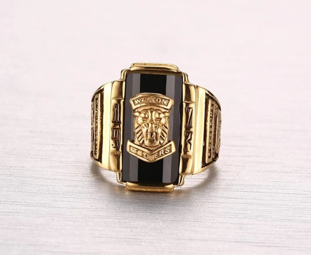 High quality Men039s Rock Punk Ring Gold color Large Red CZ Stone Ring Jewelry 1973 Lion Head Party Rings For Men3953870