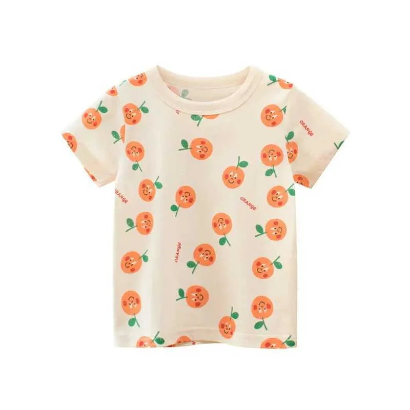 Tシャツ2-8t幼児とベビー服オレンジ色のTシャツかわいいコットンTシャツ夏ベーシックTシャツ2405