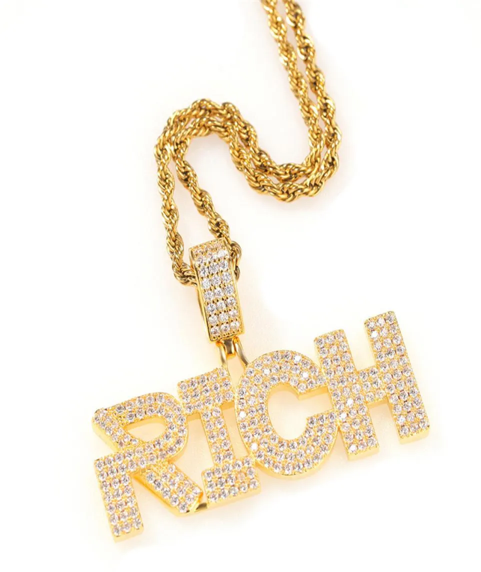 ICED Out Diamond Letter Rich Anhänger Halskette mit 4mm Tenniskette Voller Zirkon Herren Hip Hop Jewelry Geschenk5422618