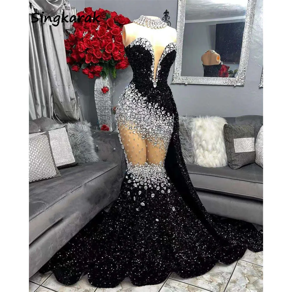 Blowly Long Prom Dress 2024 Crystals Pereads Cears For Black Girls Glitter Birthday Party Specjalne przyjęcie