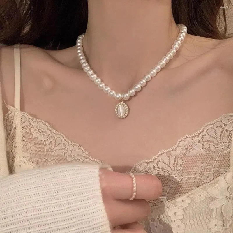 Цепи французский ретро-жемчужный ожерелье женский легкий роскошный нишевый характер опал клавиля