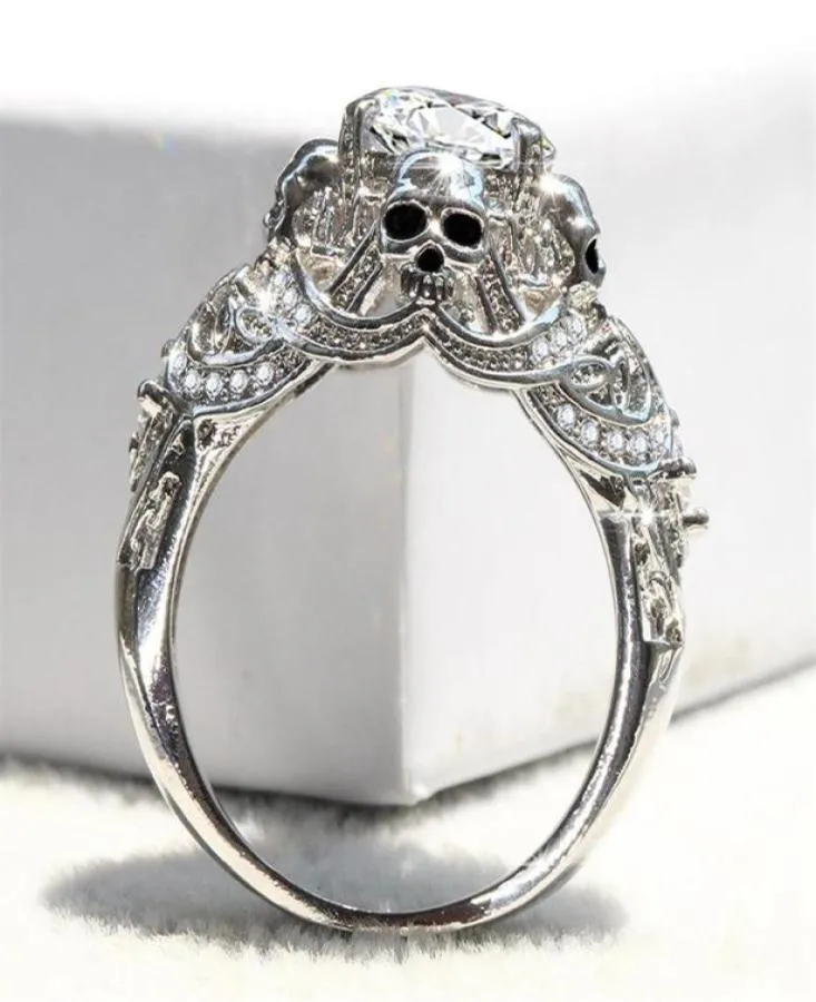 Anelli di fidanzamento del cranio di lusso per donne scheletro gotico classico argento color cz cristallo gioielli di gioielleria band258v9611322