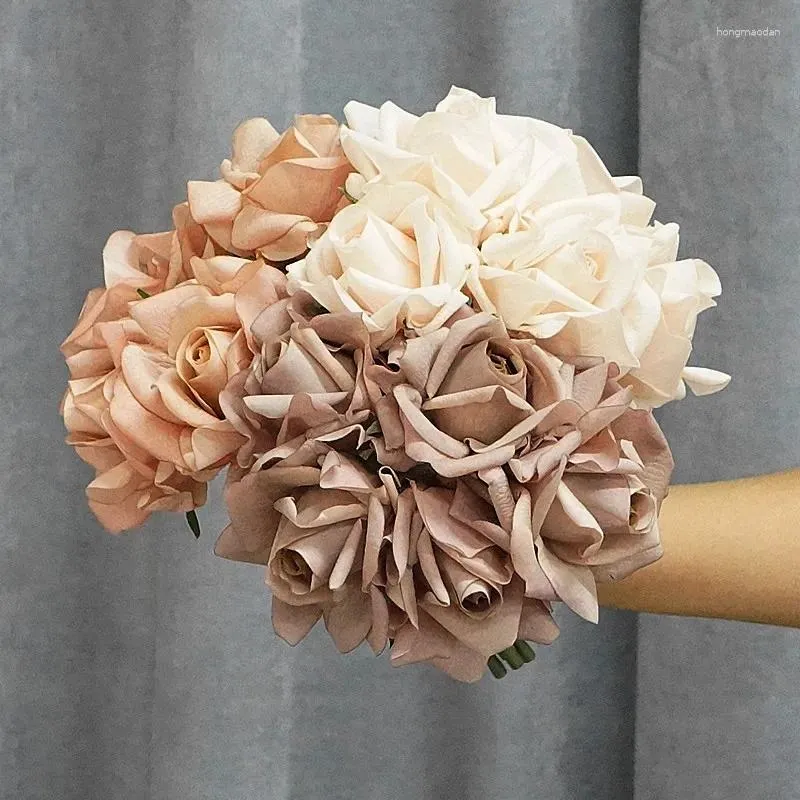 Decorative Flowers Moisturizing 5Head Rose Flower Bouquet Latex Real Touch Artificial Wedding Bridal Birthday Party Home Decor