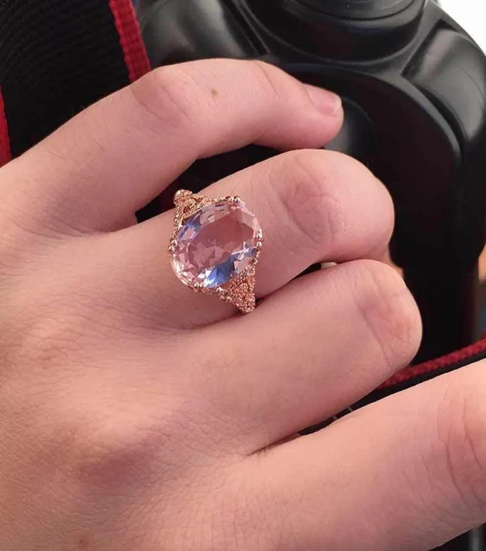 Anelli per matrimoni Acquista Rose Gold Oro Big Crystal Cz Stone Ring per donne Design unico Gioielli di fidanzamento femminile Dropship3130372