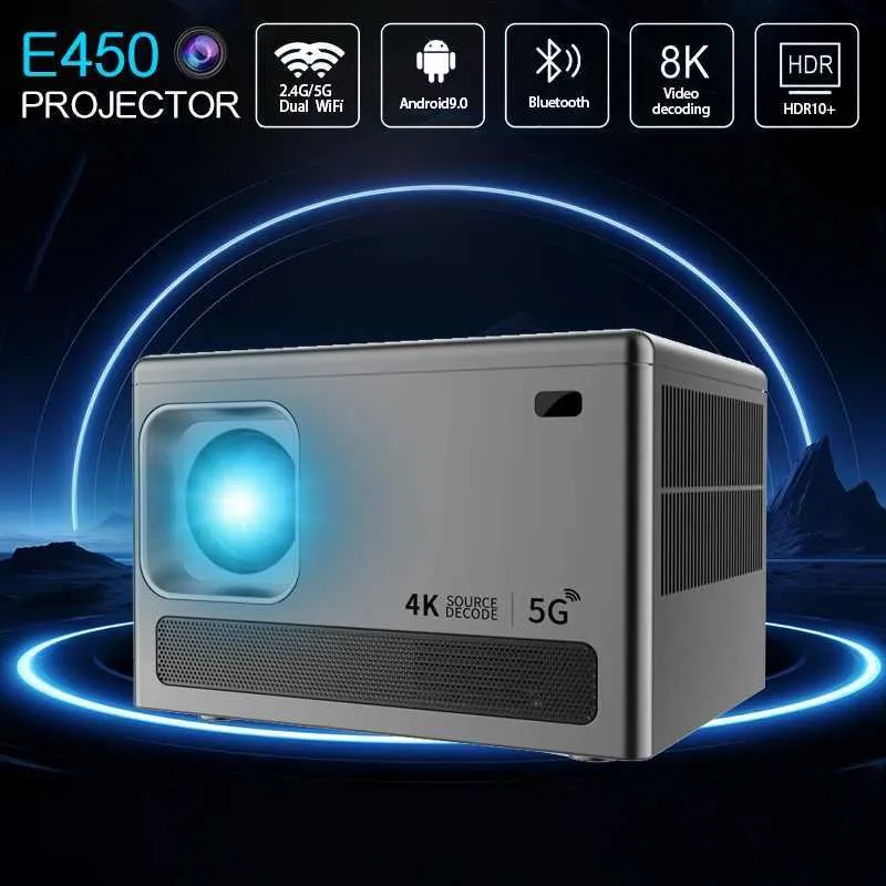2024 New E450 8K Android 9.0 Dual WiFi 6 500 ANSI Allwinner BT5.0 1080p 1280 * 720p Home Theatre Outdoor Postere Proctor J240509