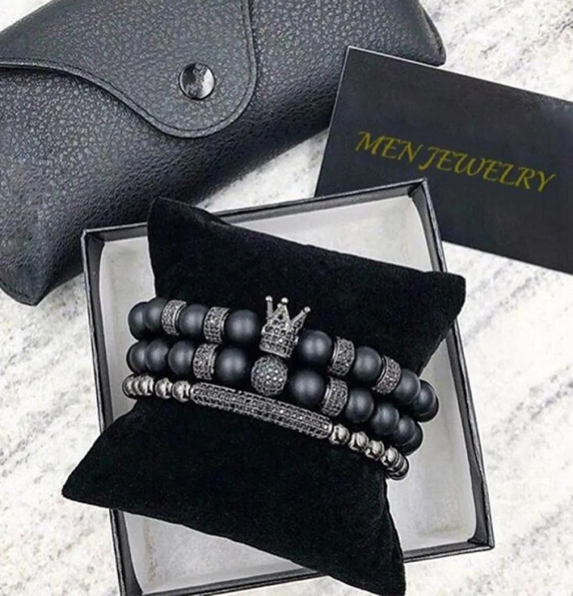 2pcSset Uxury Fashion Crown Charm Bracelet Stone naturel pour femmes et hommes pulseras masculin bijoux de vacances Valentin 9879710