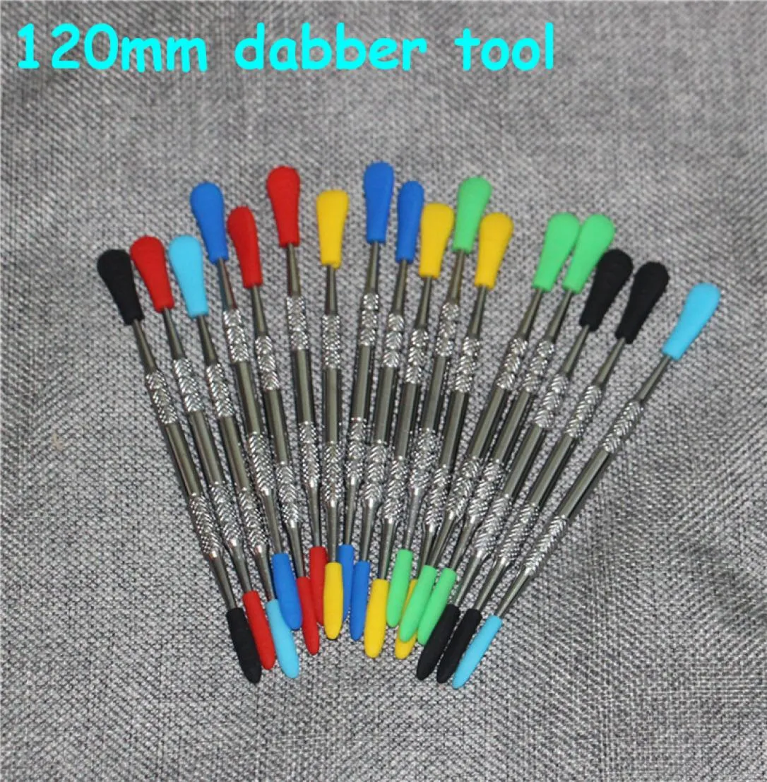 smoking Wax dabber tools atomizer silver color 120mm dab jar tool with silicone tip cover titanium nail for dry herb containers ma9589848