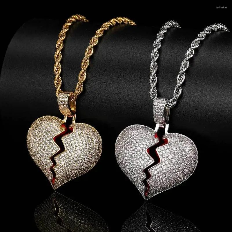 Chaines bijoux hip-hop cuivre en cuivre incrusté zircon love pendentif marque à la mode mâle et féminin personnalisé coeur chagrin