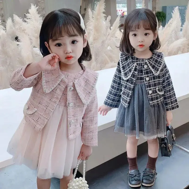 Vêtements de vêtements bébé filles elegatn set plaid veste maille tutu robe girl girl printemps automne mode cosits enfants birhtday vêtements