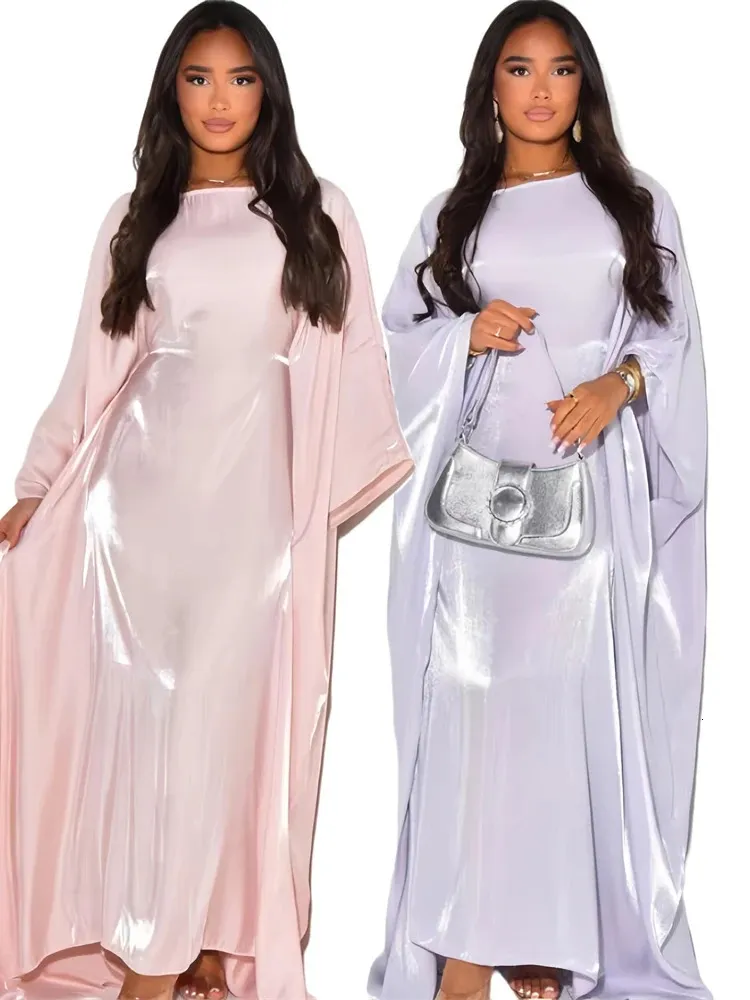 Ramadan Eid Satin Batwing papillon Abaya Dubai Luxury Muslim Maxi Kaftan Dress Abayas pour femmes Ka Robe Femme Vestidos 240506