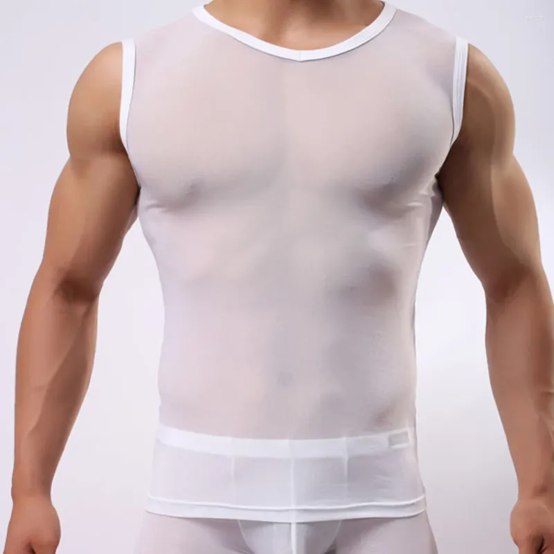 Мужские рубашки мужские сетчатые жилет Sexy Seeck Through Fork Fise Fit Printing Clubwear Пропуск с коротки
