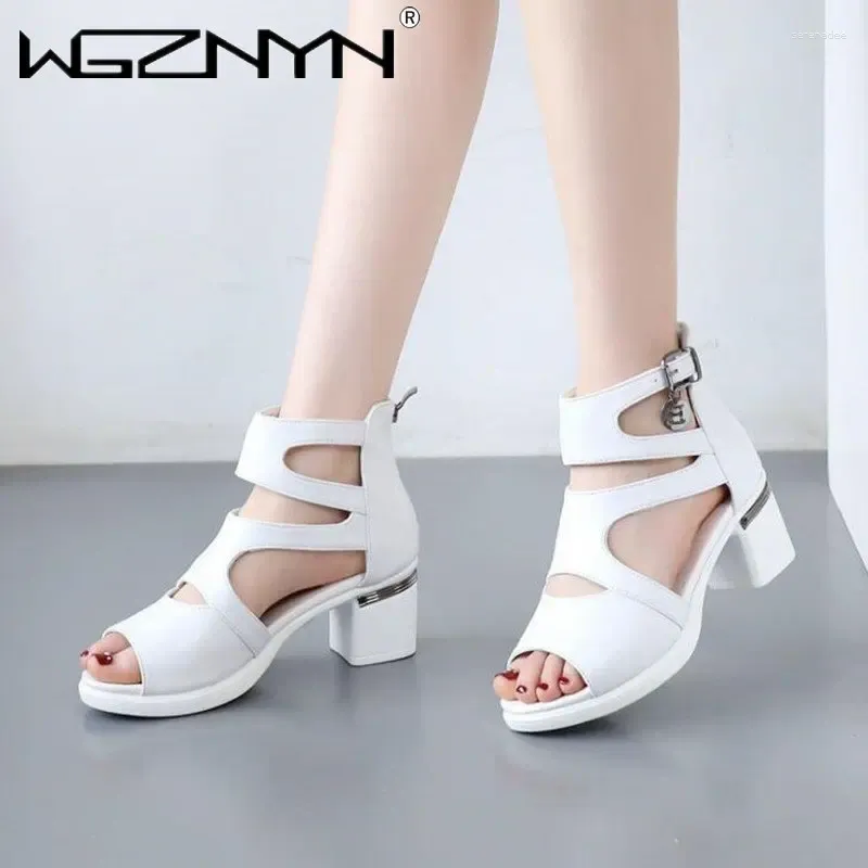 Klänningskor 2024 Summer Gladiator Peep Toe Cross-bundna kvinnor Sandaler Square Heels Sexy Heeled Lady Party Wedding