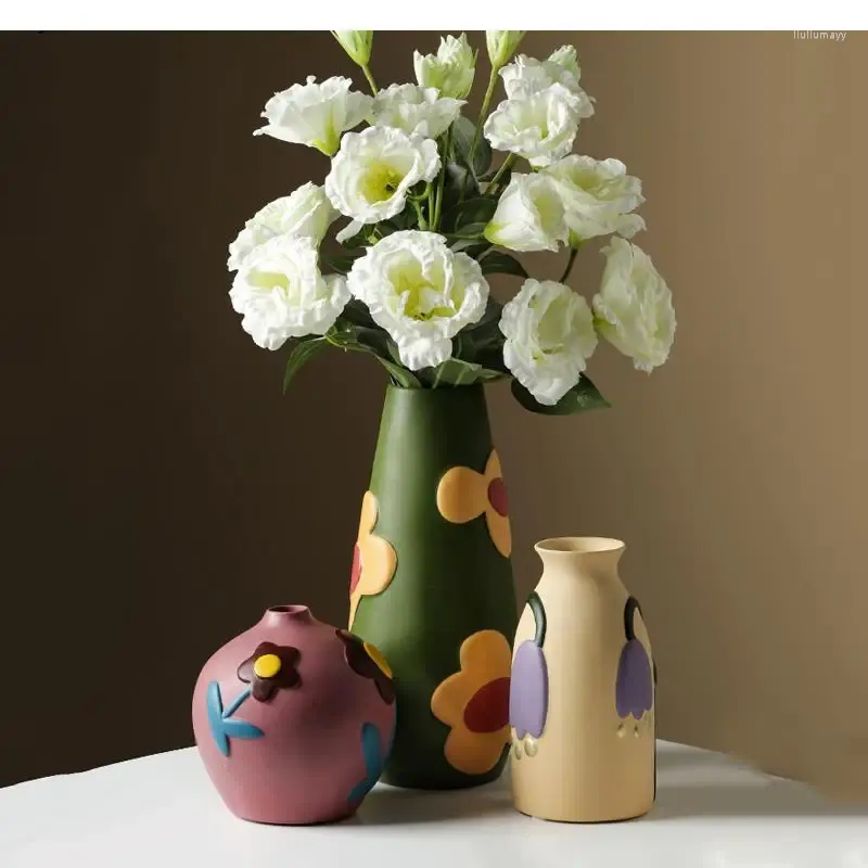 Vasen nordische Keramik Vase Dekoration Wohnzimmer Blumenarrangement Accessoires kreative Handwerk Arbeitsplatte Home Moderne