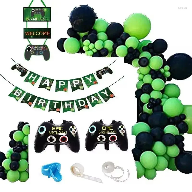 Décoration de fête 107pcs Ballon à thème de jeu Garland Black Green Latex Arc Kit pour enfants Boy Boys Decor Decor