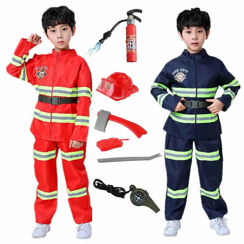 Brandweerkostuums kinderen professionele held gereedschap kleding Halloween cospaly brandbestrijding pakken kinderen speelgoedcadeaus 240510