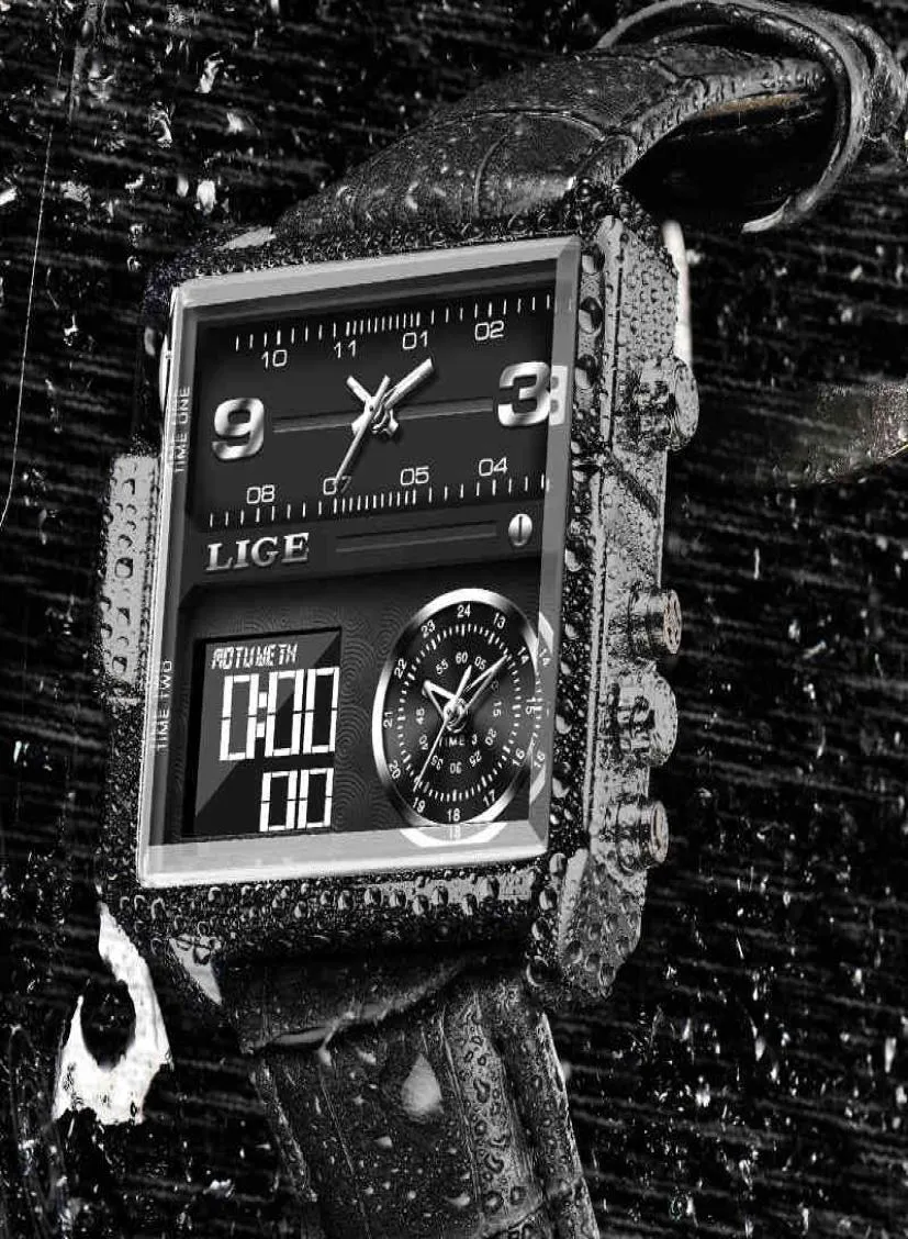 Casual Leather Mens Watches Top Brand Luxury Dual Display Quartz Watch Men Waterproof Week Date Electronic Digital Clock 2105178059378