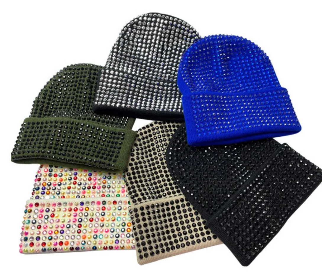 Skull Caps Warm Knit Hat Hundred Acryl Diamond Hat Men and Women European and American Pullover Hat