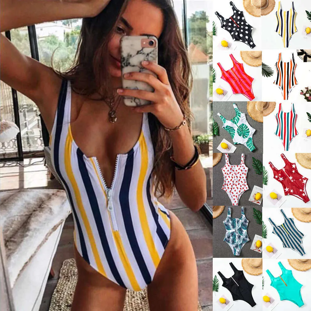 Женские купальные костюмы Pengxiang New One Piece Swimsuit Matching Stripe Slim Digital Printing Swimsuit 1926