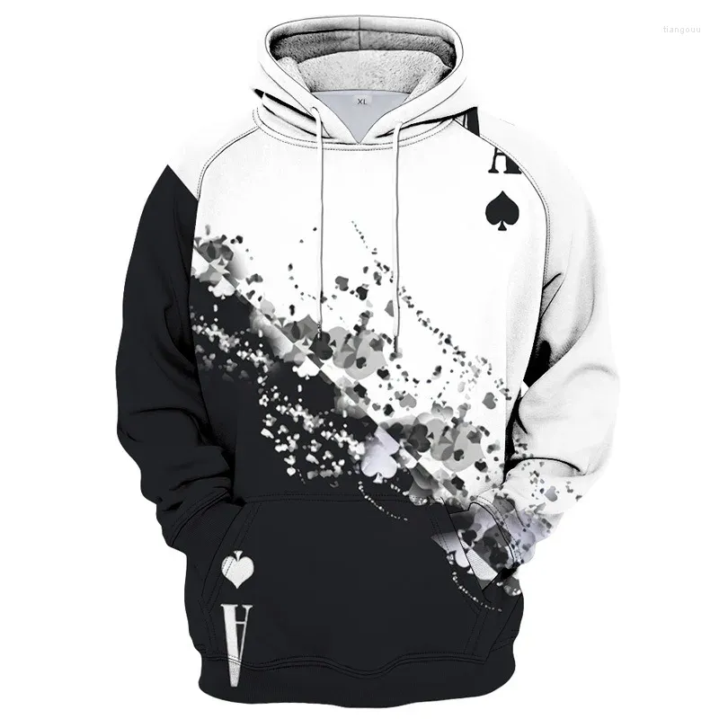 Men's Hoodies Spring Autumn Men Casual Hoodie Fashion Clothing Poker A  Printing Hooded Tops Oversized Streetwear Male Pullover Coat Whit Hat
