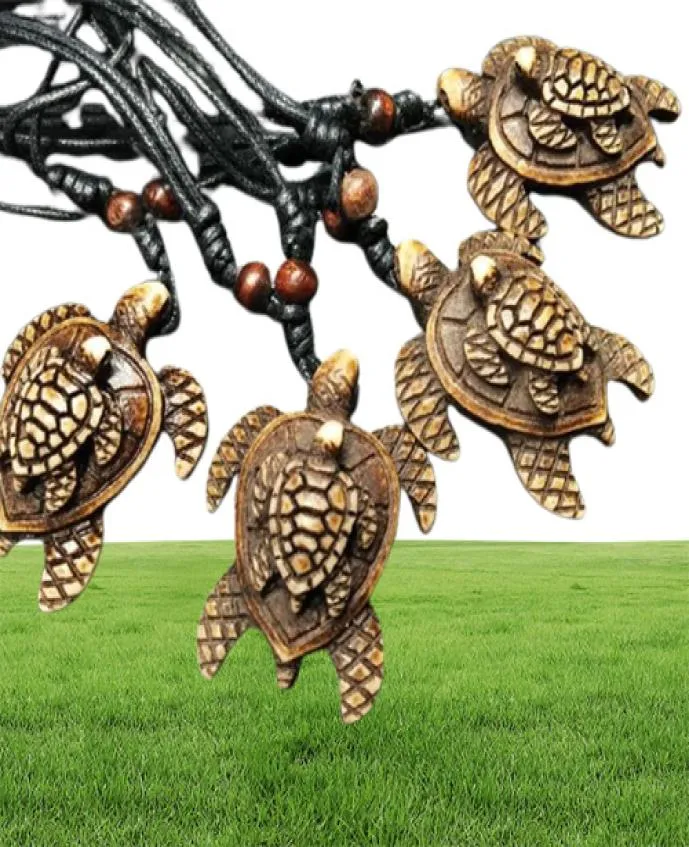 YQTDMY 12 PCS Tribal Turtle Baby Baby Verstelbare zwarte touw Biker ketting336W5961415