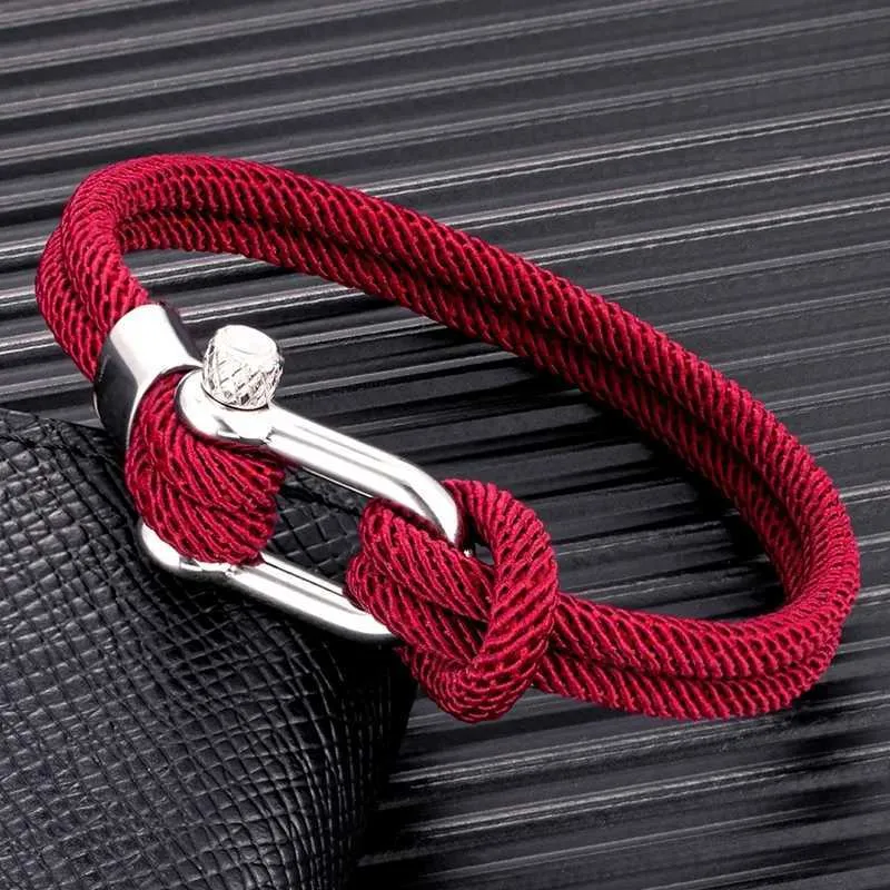 Bracelets de charme Mkendn Bracelet à corde nautique minimaliste Bracelet Double Strand en acier inoxydable B Embardle de boucle de survie des hommes Y240510 pour les hommes Y240510