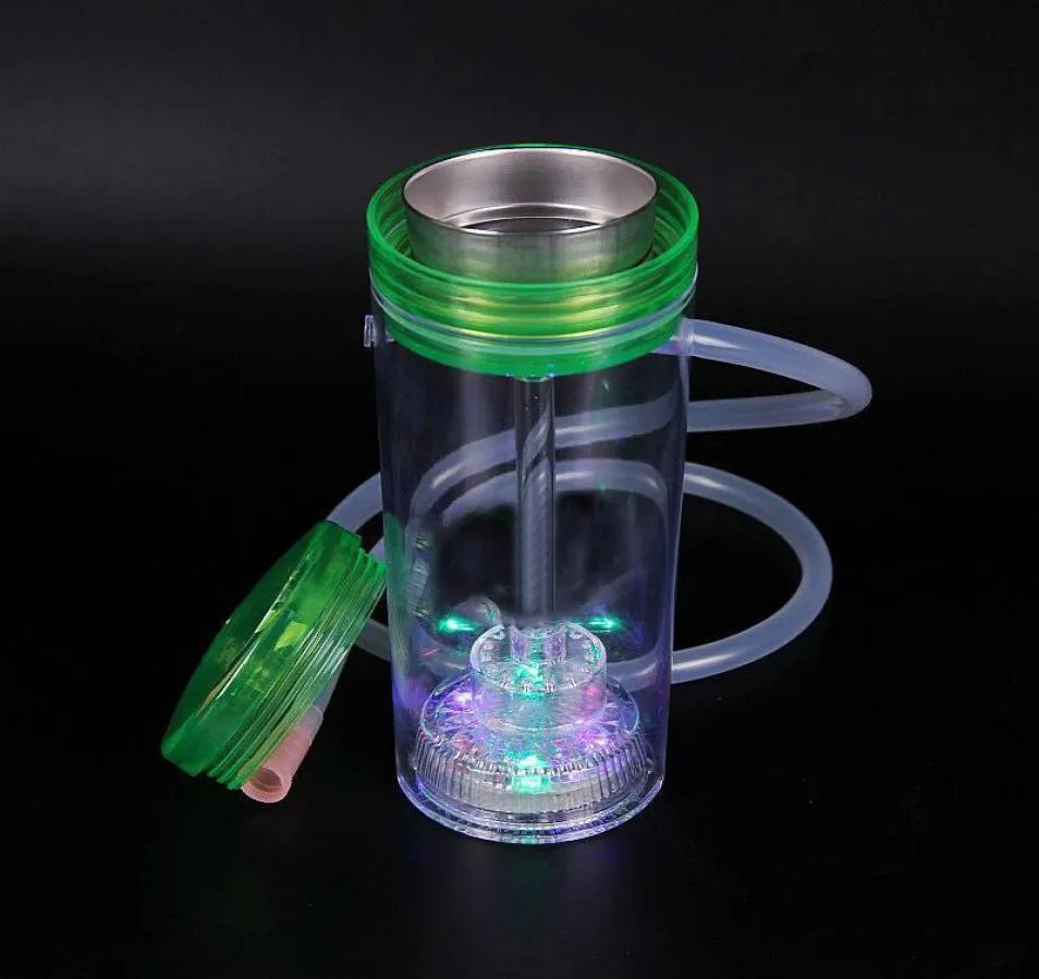 Hele verlichte reis draagbare plastic waterpijp LED Hookah Shisha Cup Set voor auto roken draagbare waterpijpfles 442 S29214572