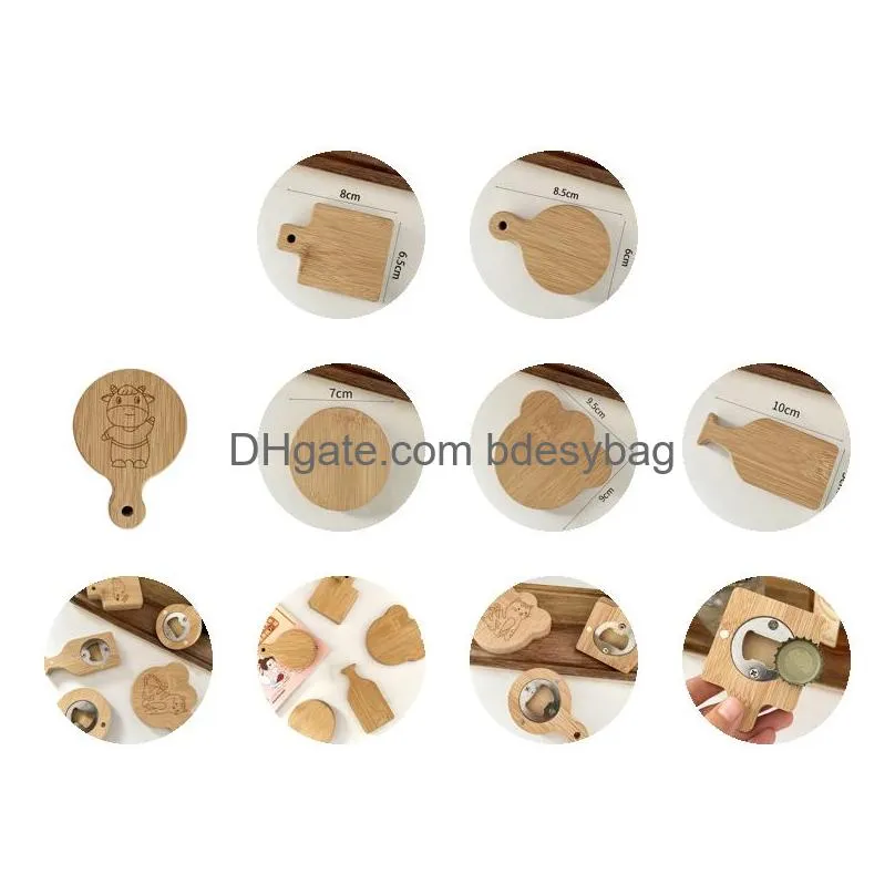 Openers Blank Diy Beech Wooden Round Shape Bottle Opener Coaster Fridge Magnet Decoration Beer Custom Logo Home Garden Kitchen Drop D Ot8Mu