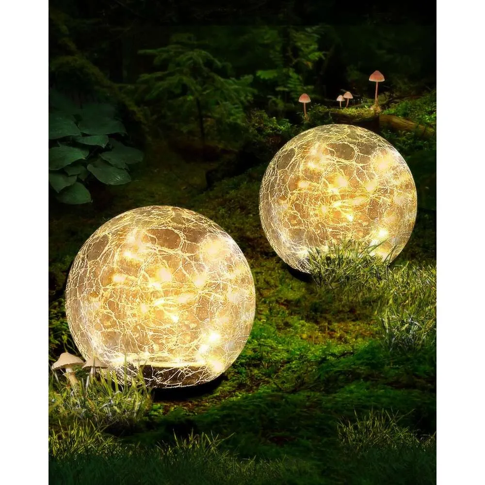 Gartenball Outdoor wasserdicht, 50 LED Cracked Gla Globe Solar Power Ground Lights für Path Yard Patio Rasen, Weihnachtsdekoration Landschaft warmes Weiß (2 Pack