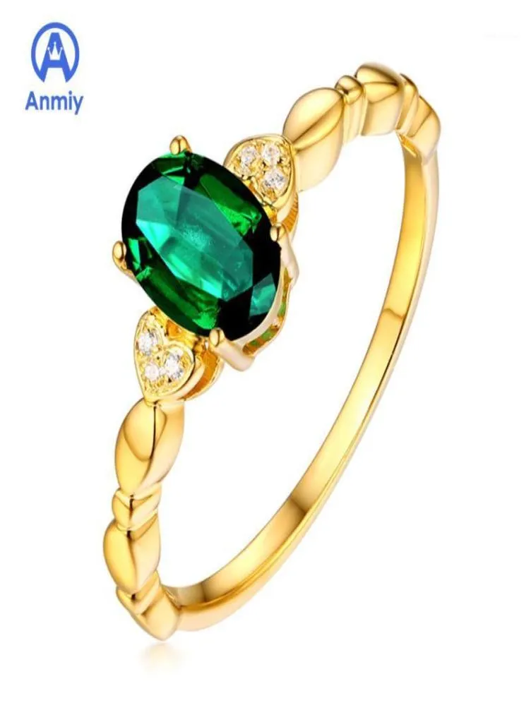 Anmiy Four Love Tourmaline Gold Ring Feminine Green Hand smycken Charmig på fest som Queen12322747