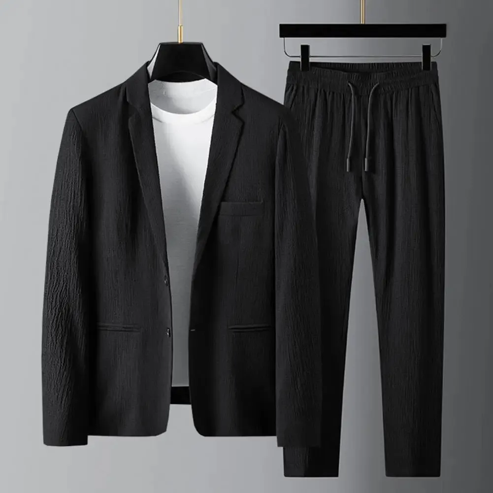 2pcs Men Blazer Pants Set Spring Fashion Contipe Plepts Plects с длинными рукавами для воротнички Брюки для свадьбы 240507