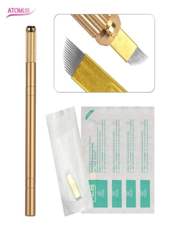 Semipermanent Microblading Eyebrow Tattoo Kits Gold 4 Ring Eyebrow Makeup Microblading Manual Tattoo Pens 5pcs Tattoo Pen Micro B5761019