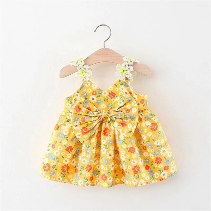 Robes de fille bébé robe d'été douce sangle imprimé coton bow plage plage enfants mignons vêtements doux