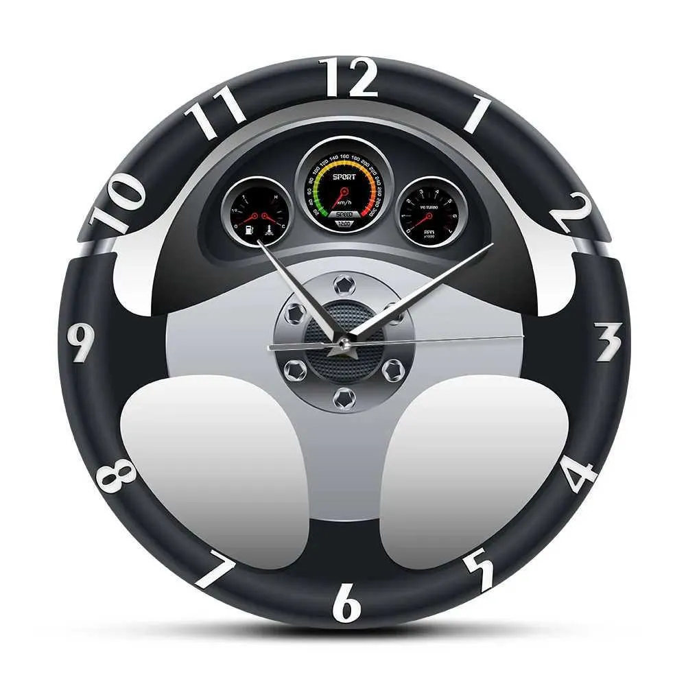 壁の時計クリエイティブ12インチウォールクロック - リビングルームに適したユニークな車のステアリングホイールとダッシュボードのデザインホーム装飾Q240509