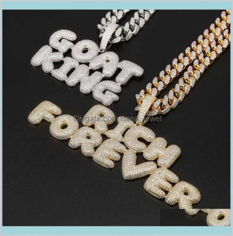 Colliers Pendants Bijoux Nom personnalisé Hip Hop Ice Out Personal CZ Bubbles Lettre Pendant Mens Rock Street Collier avec corde9851170