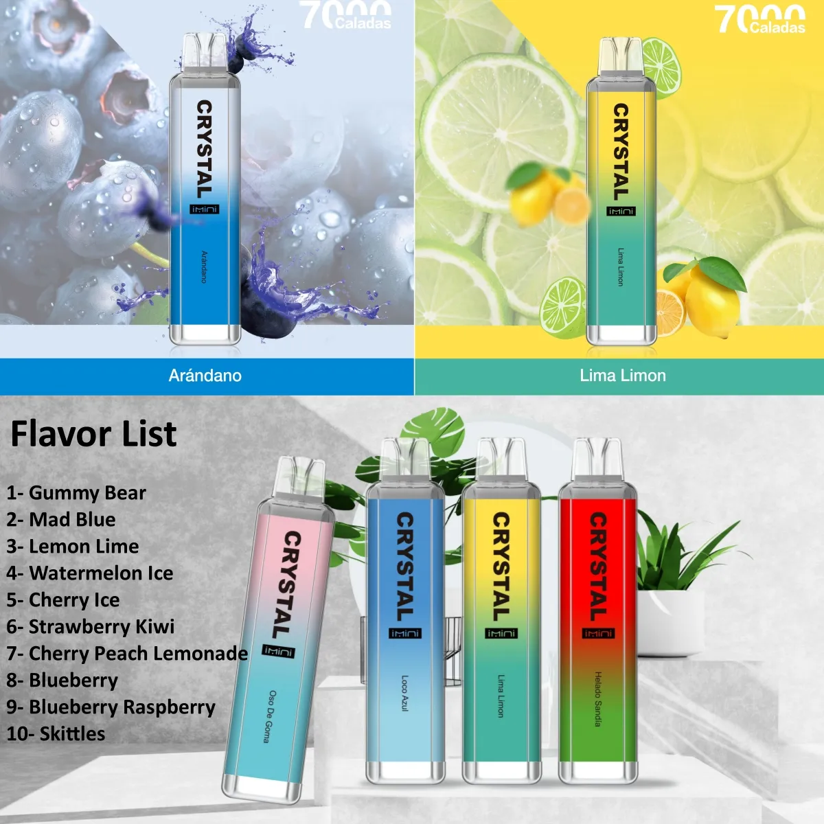 2024 EU Best Selling Puff Distributor 7000 Puffs Bar Crystal 7000 Mesh Coil Vaporizer Smoke Bar E-Cig Crystal 7K Wholesale 10K 12K Disposable Vape Pod Custom Logo Spain