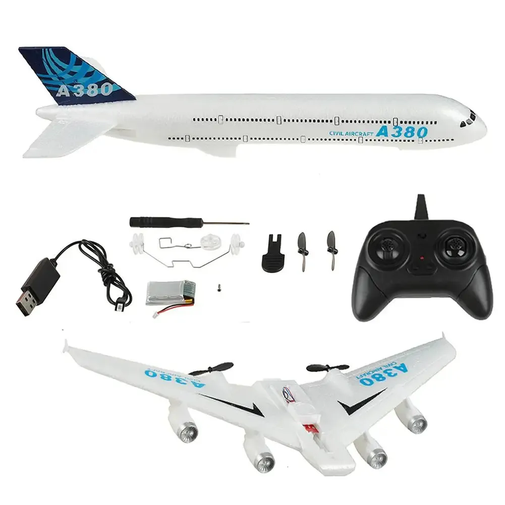 A380 Airbus RC Avião de 2,4 GHz de asa fixa de controle remoto planador Epp FOAM RC Brinquedos de aeronaves para crianças Presentes 240508