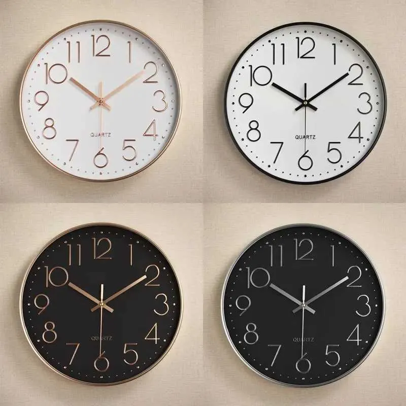 Horloges murales 12 pouces horloge murale stérile alimentée par une batterie silencieuse avec cadre ABS Couvercle en verre haute définition utilisé pour la décoration du salon Q240509