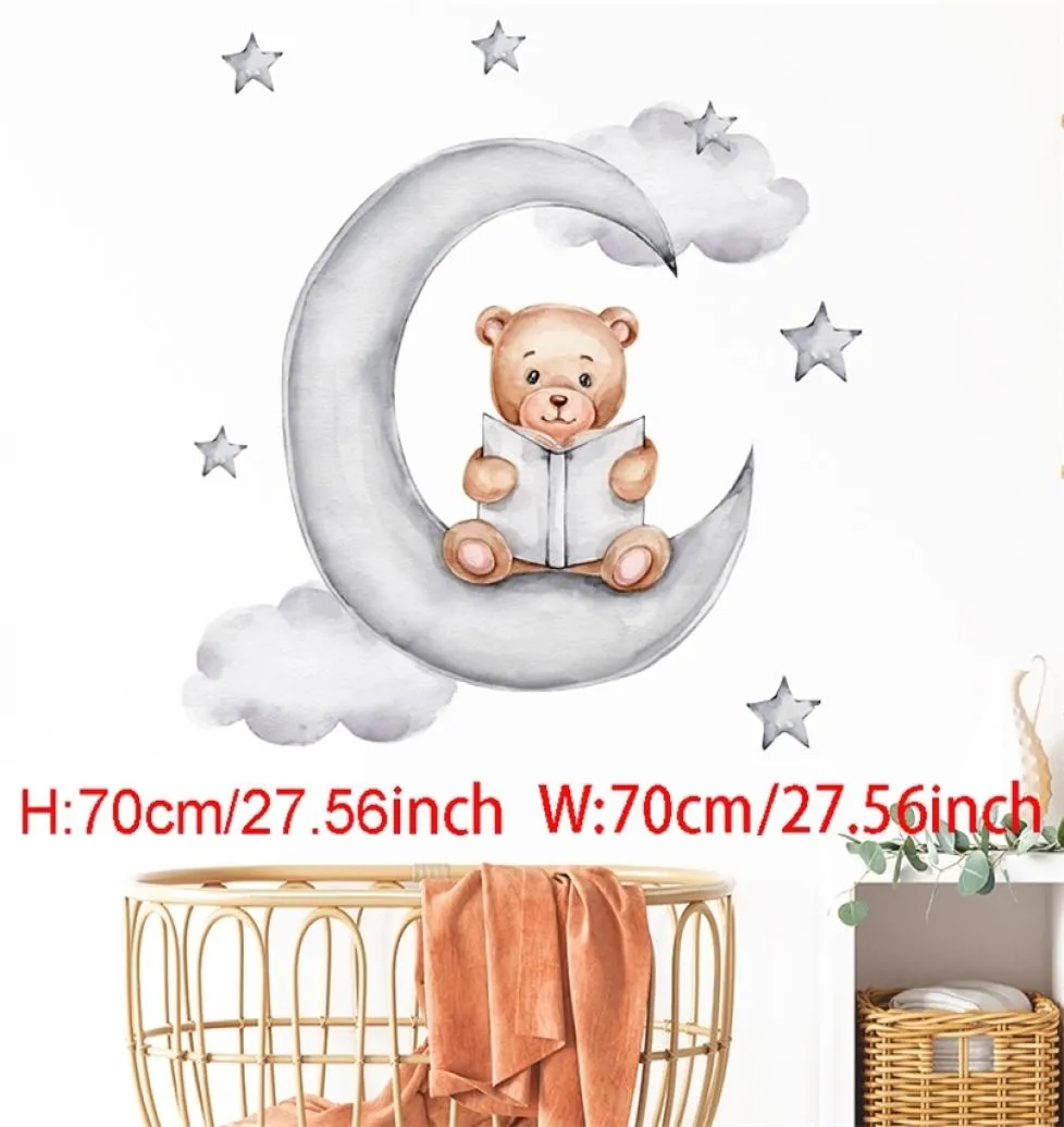 Cartoon konijn maan sterren muurstickers voor kinderkamer decoratie baby kinderkamer slaapkamer woonkamer muur stickers dieren huis decor 22170775