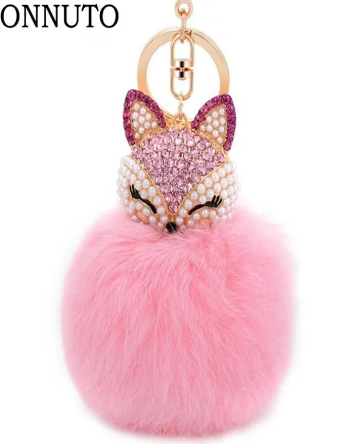 Lovely Crystal Faux Fur Keychains Women Trinkets Suspension On Bags Car Key Chain Keyrings Toy Gifts 7C03944921597